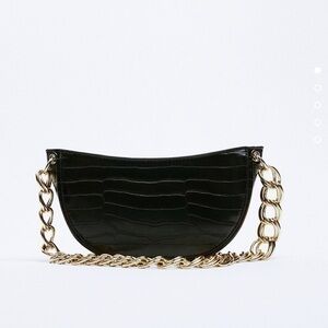 ZARA half moon shaped shoulder bag animal print